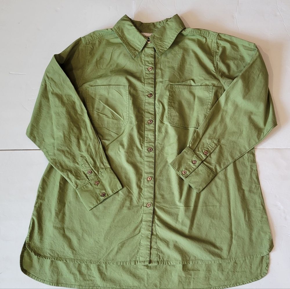 💯cotton blouse pockets long sleeves button shirt 14/16
